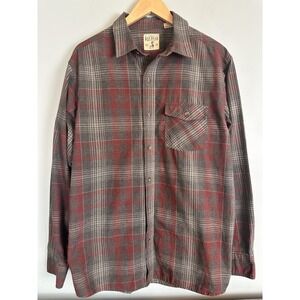 Red Head Flannel Shirt Red Gray Plaid Button Front Pocket Outdoor Men's Large